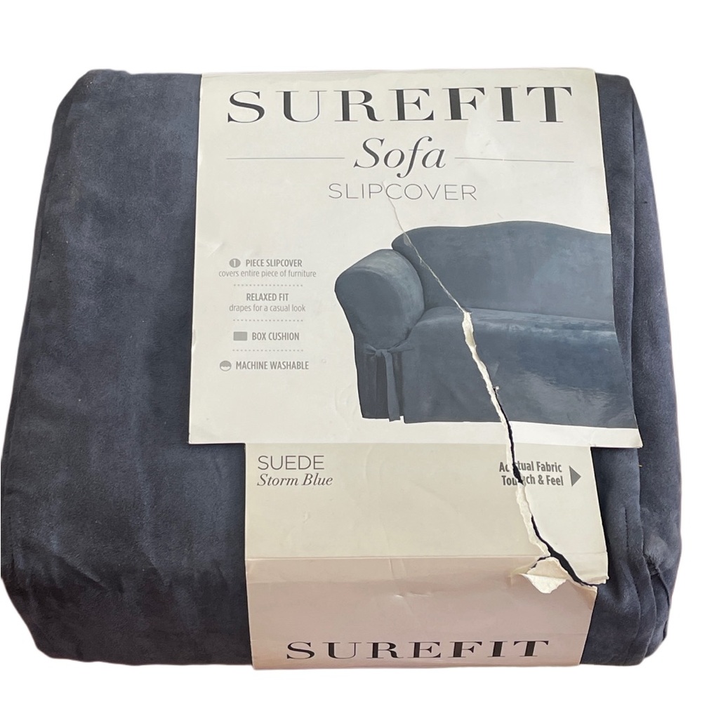 NWT Sure Fit Soft Suede Storm Blue Sofa Slip Cover